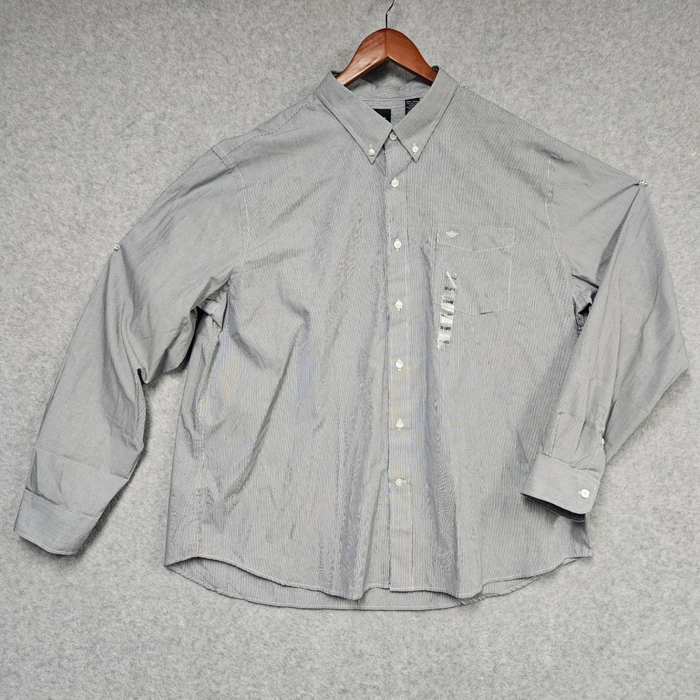 Dockers Button Down Shirt Mens XXL Blue White Micro Stripe Long Sleeve Cotton